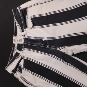 BDG Black White Stripe Denim Mom Jeans Waist Size 24 Straight Leg High Waist